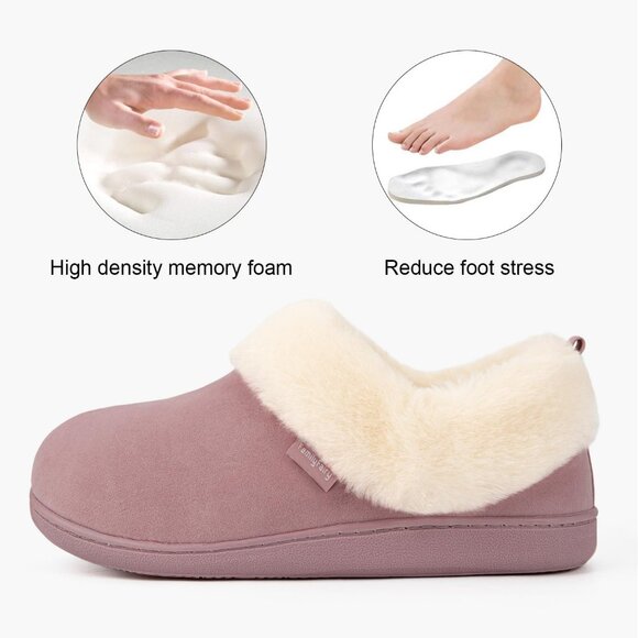 Women's Warm Winter Light Pink Velvet Fuzzy Collar House Slippers Bootie Shoes - Picture 3 of 6